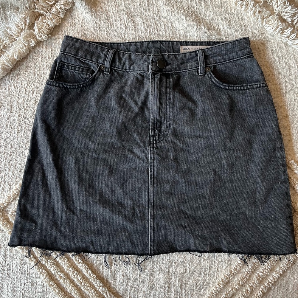 Black denim mini skirt